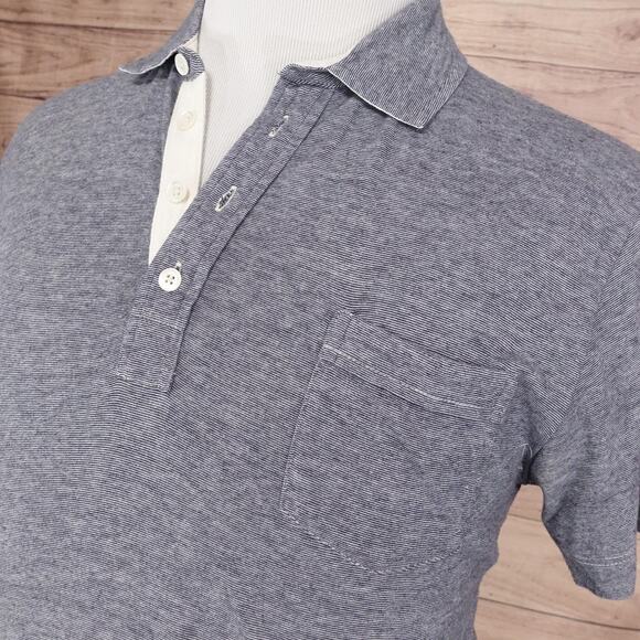 Billy Reid Polo Shirt Mens Large Gray Blue Micro Stripe Pocket Contrast Placket - Picture 2 of 9